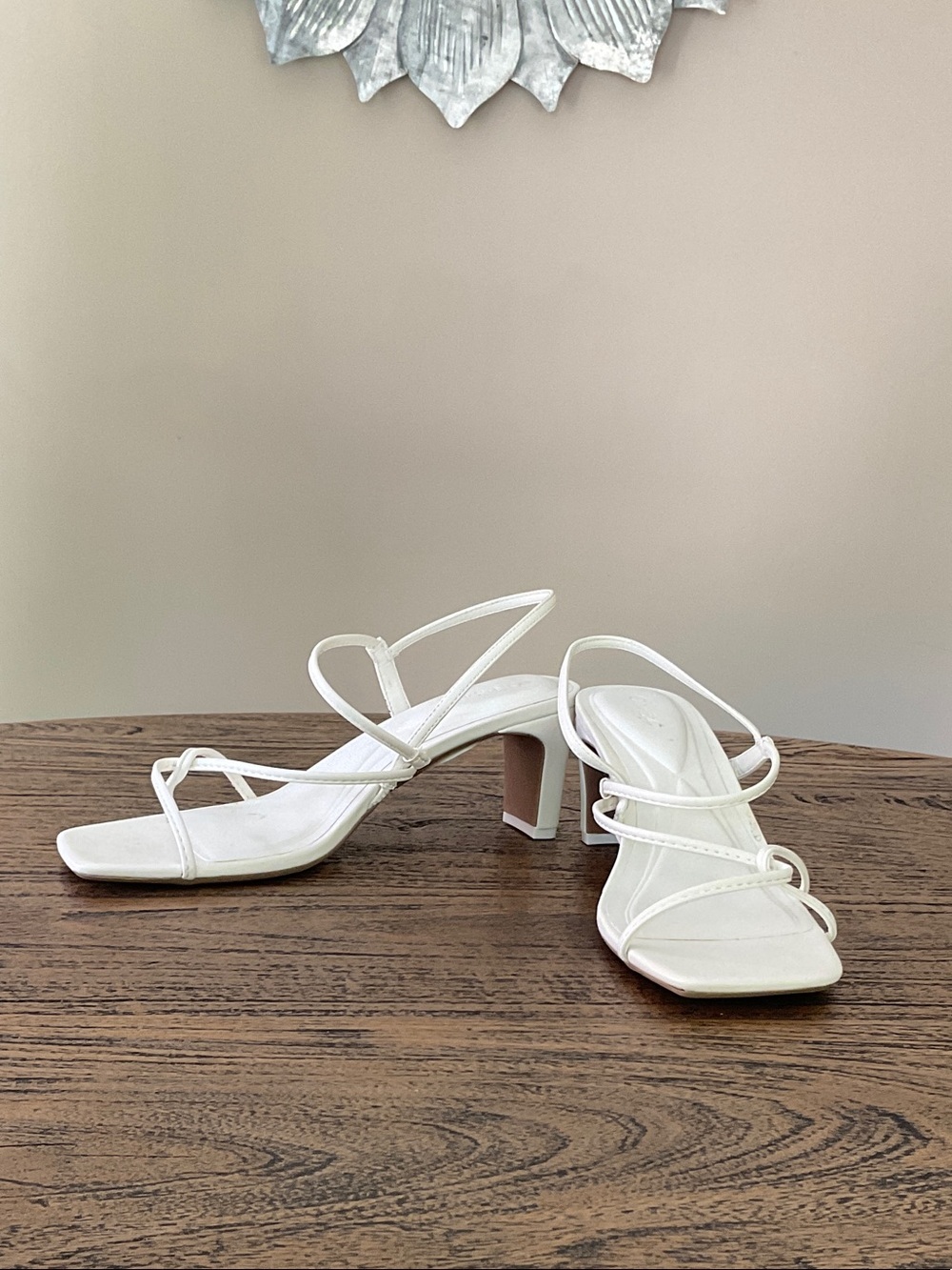 Minimal White Strappy Block Heel Sandal